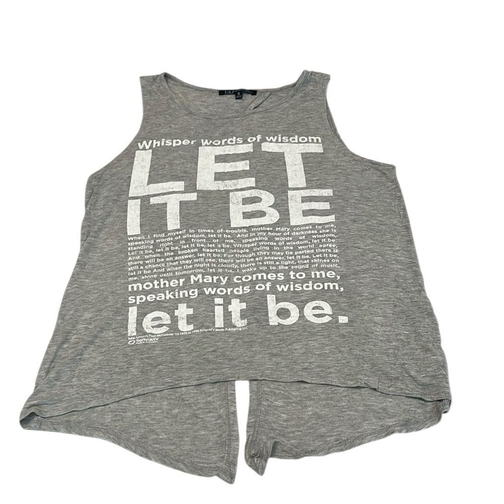 Beatles “Let it Be” lyrics size small open back  grey tank top EUC